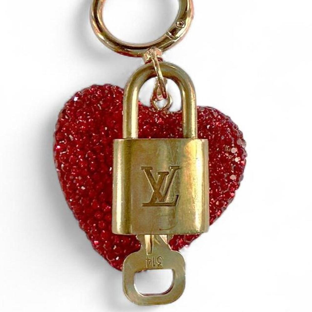 Louis Vuitton Lock & Key Rhinestone Red Heart Keychain Bag Charm Glamour Gift
